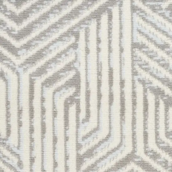 Gray and Ivory Geometric Power Loom Runner Rug Photo 7