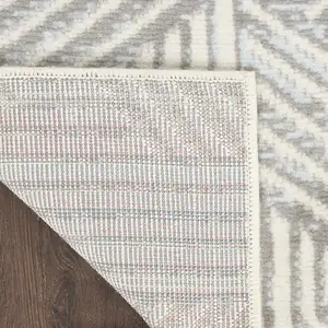 Photo of Gray and Ivory Geometric Power Loom Runner Rug