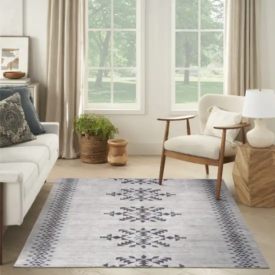 Gray and Ivory Geometric Power Loom Washable Area Rug Photo 7