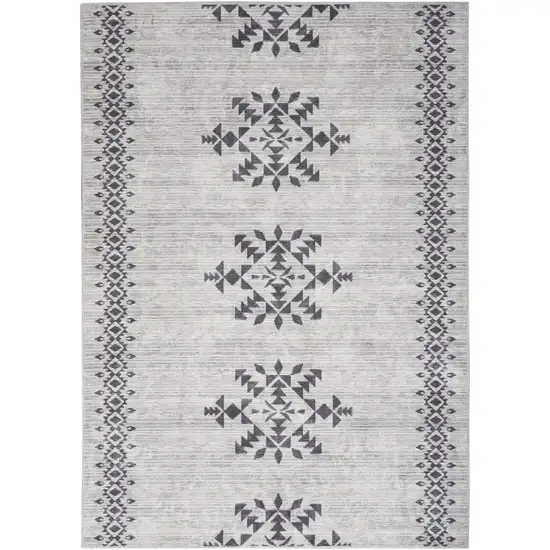 Gray and Ivory Geometric Power Loom Washable Area Rug Photo 1