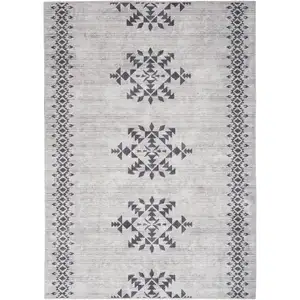 Photo of Gray and Ivory Geometric Power Loom Washable Area Rug