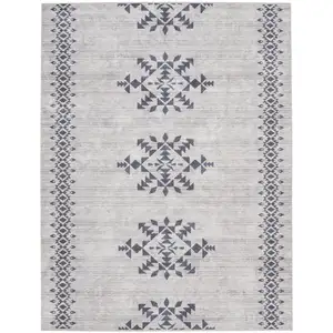 Photo of Gray and Ivory Geometric Power Loom Washable Area Rug