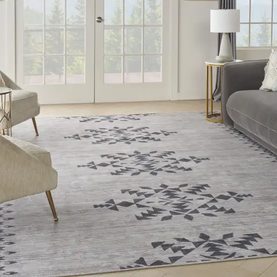 Gray and Ivory Geometric Power Loom Washable Area Rug Photo 4