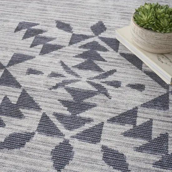 Gray and Ivory Geometric Power Loom Washable Area Rug Photo 9