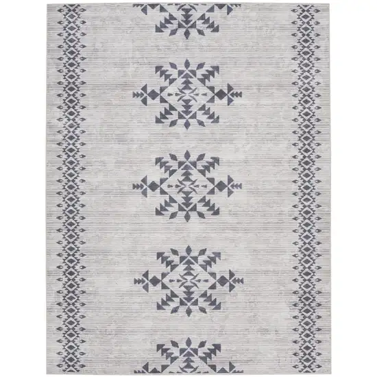 Gray and Ivory Geometric Power Loom Washable Area Rug Photo 1