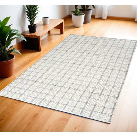 Gray and Ivory Geometric Power Loom Washable Non Skid Area Rug Photo 1