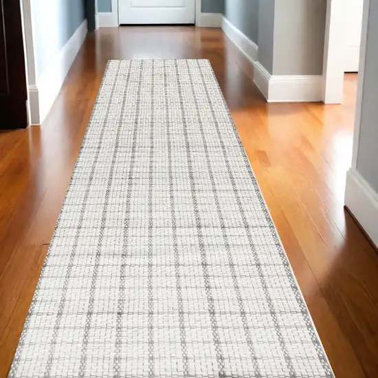 Gray and Ivory Geometric Power Loom Washable Non Skid Runner Rug Photo 1