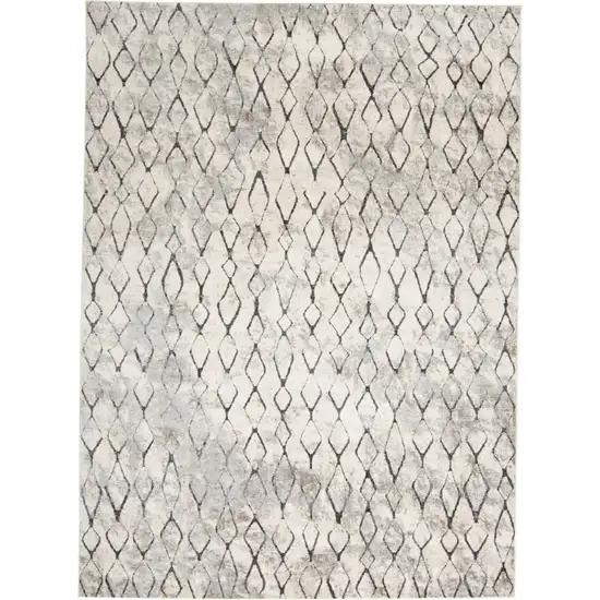 Gray and Ivory Geometric Power Loom Worn Faded Area Rug Photo 2