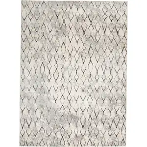 Photo of Gray and Ivory Geometric Power Loom Worn Faded Area Rug