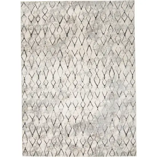 Gray and Ivory Geometric Power Loom Worn Faded Area Rug Photo 6