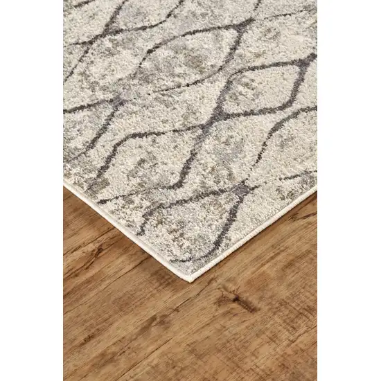 Gray and Ivory Geometric Power Loom Worn Faded Area Rug Photo 7