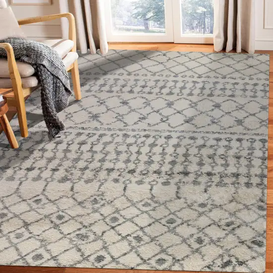 Gray and Ivory Geometric Shag Area Rug Photo 5