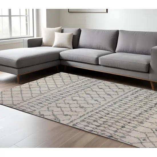 Gray and Ivory Geometric Shag Area Rug Photo 8