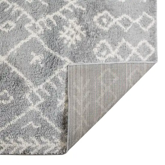 Gray and Ivory Geometric Shag Area Rug Photo 2