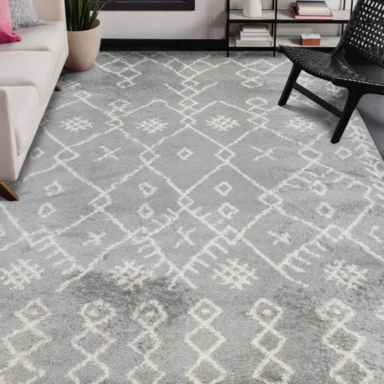 Gray and Ivory Geometric Shag Area Rug Photo 5