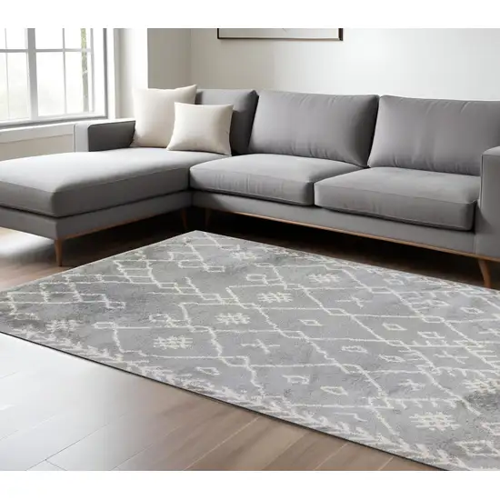 Gray and Ivory Geometric Shag Area Rug Photo 1