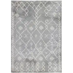 Photo of Gray and Ivory Geometric Shag Area Rug