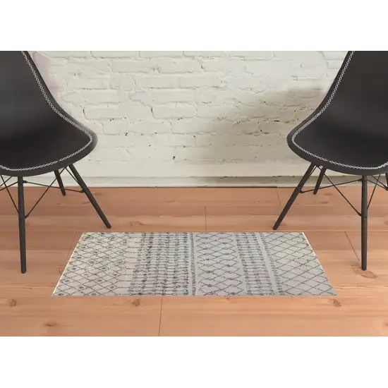 Gray and Ivory Geometric Shag Area Rug Photo 2