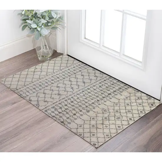 Gray and Ivory Geometric Shag Area Rug Photo 1