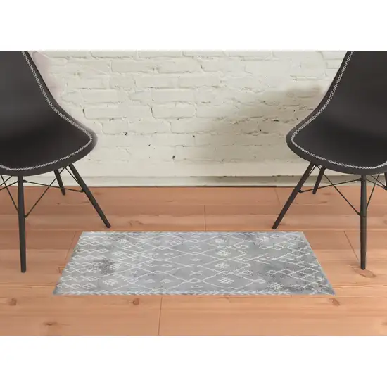 Gray and Ivory Geometric Shag Area Rug Photo 2