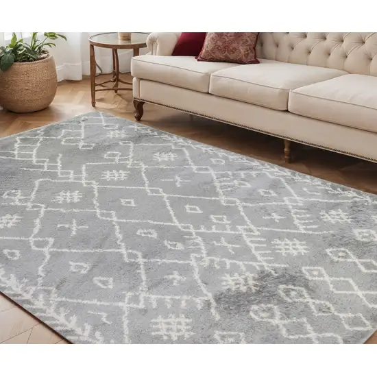 Gray and Ivory Geometric Shag Area Rug Photo 1