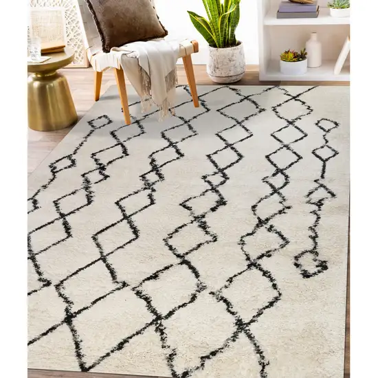 Gray and Ivory Geometric Shag Area Rug Photo 5