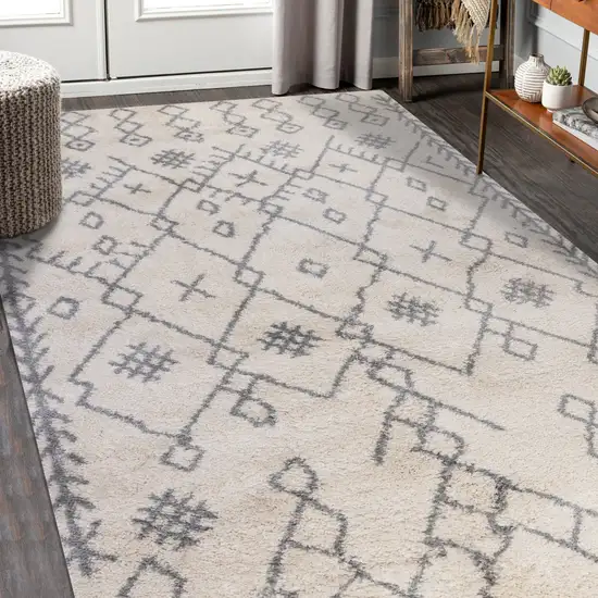 Gray and Ivory Geometric Shag Area Rug Photo 5