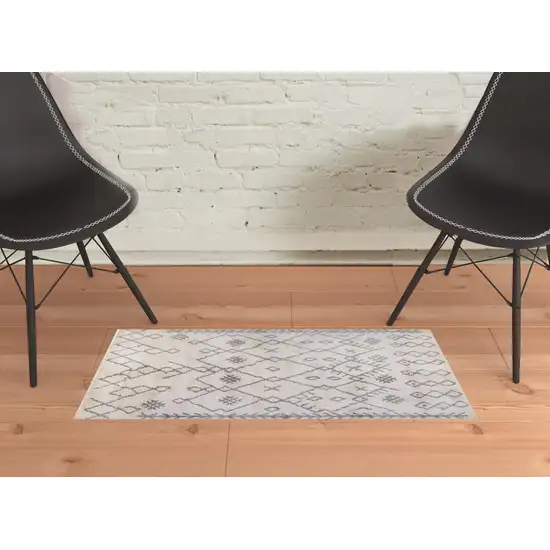 Gray and Ivory Geometric Shag Area Rug Photo 2