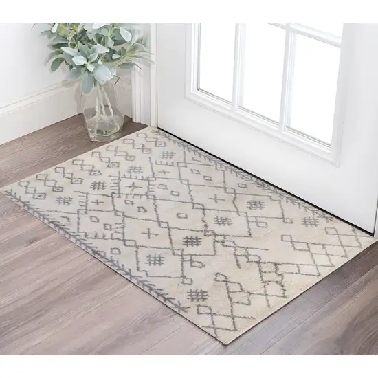 Gray and Ivory Geometric Shag Area Rug Photo 1