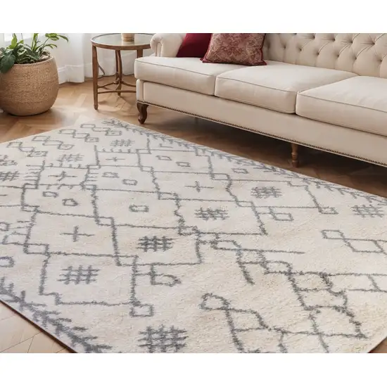 Gray and Ivory Geometric Shag Area Rug Photo 1