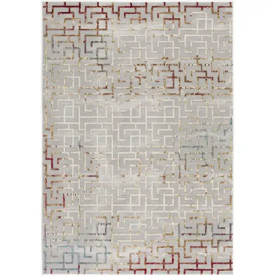 Gray and Ivory Geometric Washable Non Skid Area Rug Photo 2