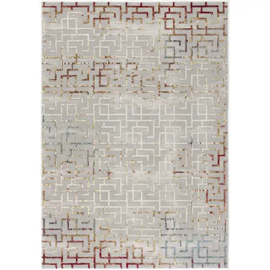 Gray and Ivory Geometric Washable Non Skid Area Rug Photo 6