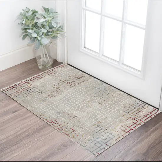 Gray and Ivory Geometric Washable Non Skid Area Rug Photo 1