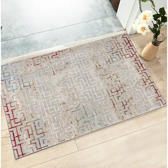 Gray and Ivory Geometric Washable Non Skid Area Rug Photo 7