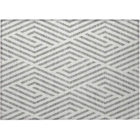 Gray and Ivory Geometric Washable Non Skid Indoor Outdoor Area Rug Photo 5