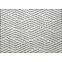 Photo of Gray and Ivory Geometric Washable Non Skid Indoor Outdoor Area Rug