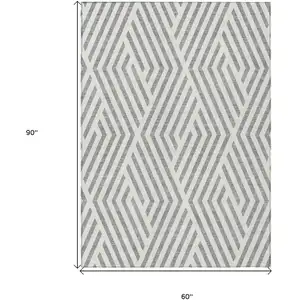 Photo of Gray and Ivory Geometric Washable Non Skid Indoor Outdoor Area Rug