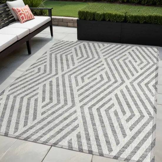 Gray and Ivory Geometric Washable Non Skid Indoor Outdoor Area Rug Photo 1