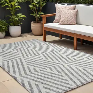 Photo of Gray and Ivory Geometric Washable Non Skid Indoor Outdoor Area Rug