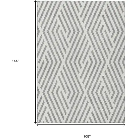 Gray and Ivory Geometric Washable Non Skid Indoor Outdoor Area Rug Photo 3