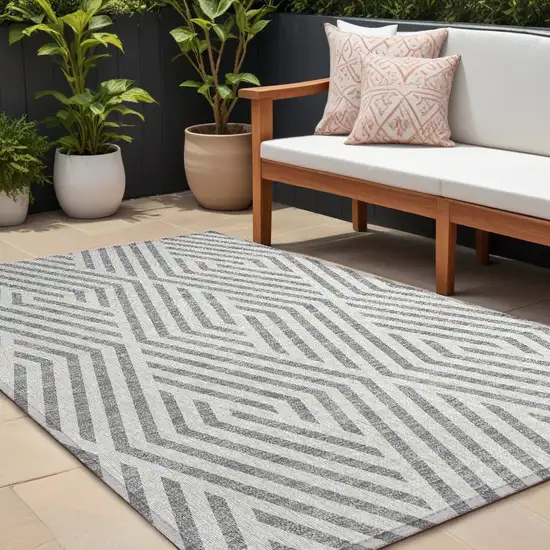 Gray and Ivory Geometric Washable Non Skid Indoor Outdoor Area Rug Photo 1