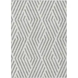 Photo of Gray and Ivory Geometric Washable Non Skid Indoor Outdoor Area Rug