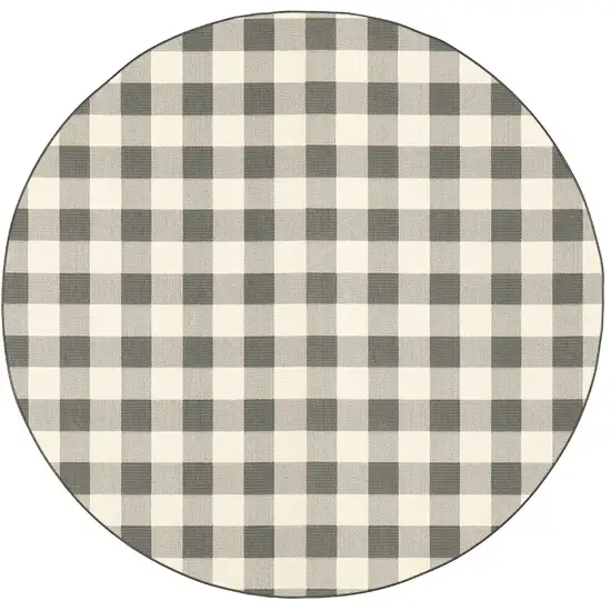 Gray and Ivory Gingham Indoor Outdoor Area Rug Photo 4