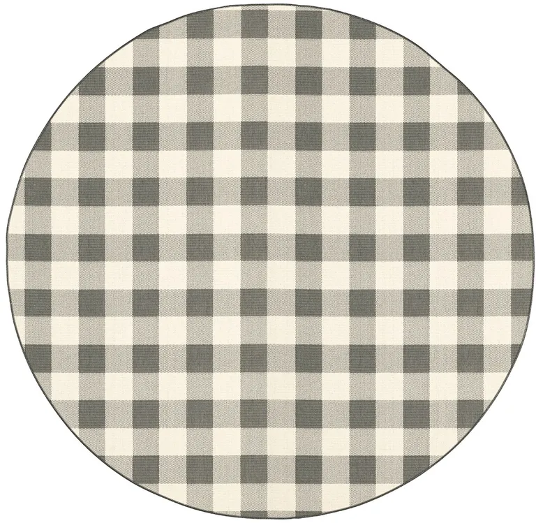 Gray and Ivory Gingham Indoor Outdoor Area Rug Photo 1