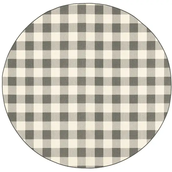 Gray and Ivory Gingham Indoor Outdoor Area Rug Photo 1