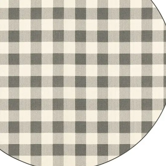 Gray and Ivory Gingham Indoor Outdoor Area Rug Photo 3