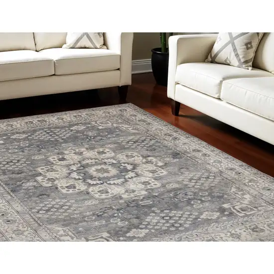 Gray and Ivory Medallion Power Loom Area Rug Photo 1