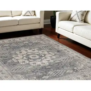 Photo of Gray and Ivory Medallion Power Loom Area Rug