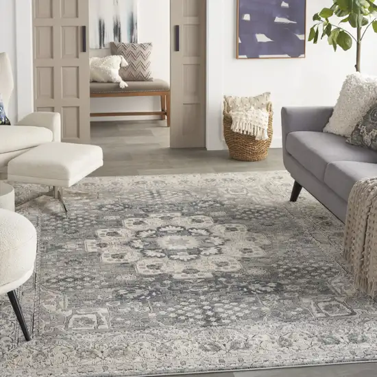 Gray and Ivory Medallion Power Loom Area Rug Photo 8