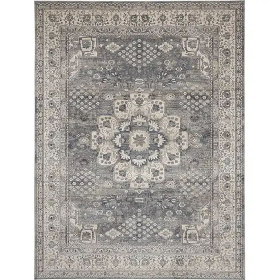 Gray and Ivory Medallion Power Loom Area Rug Photo 1